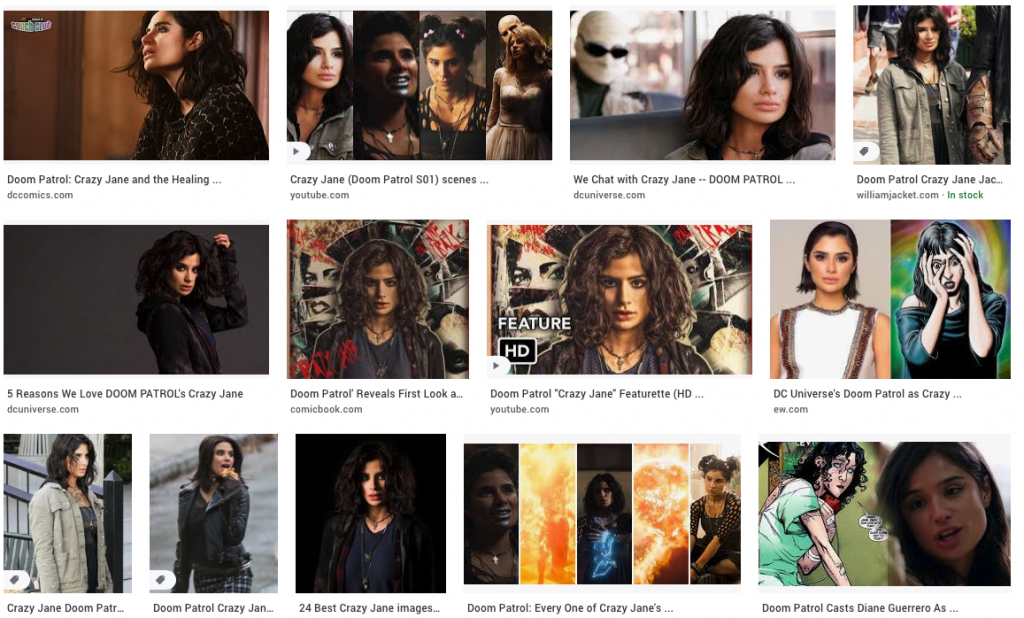 Thumbnails of Crazy Jane from Doom Patrol: via Google Images search