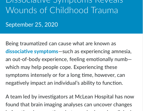 McLean Hospital press release image titled "Novel Neuroimaging Study on Dissociative Symptoms Reveals Wounds of Childhood Trauma"