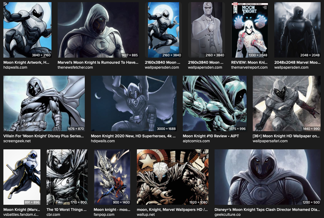 Various images from a Google search on Moon Knight.