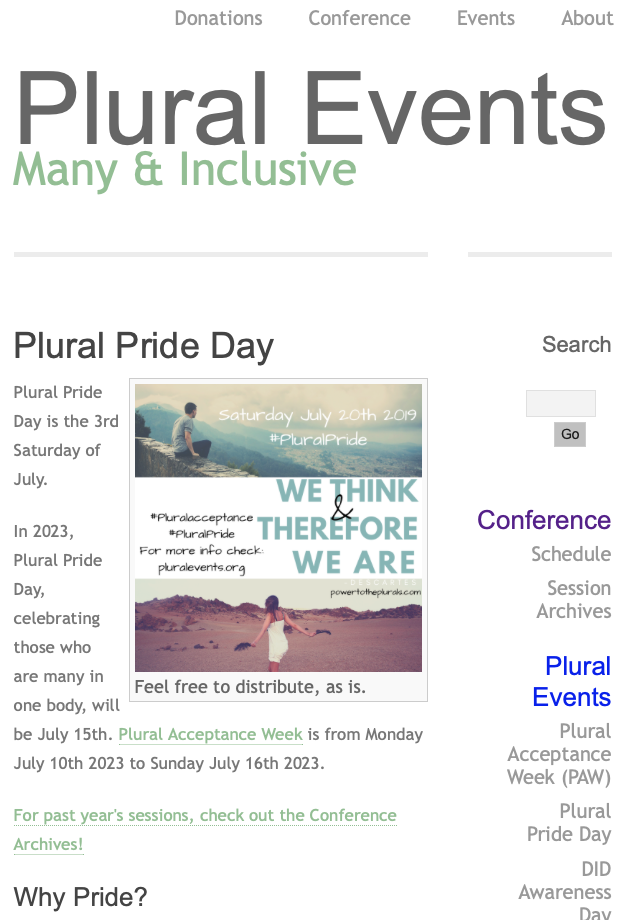 Image of the Plural Events Plural Pride Day page.